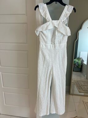 Gianni Bini White Eyelet Lace Romper Jumpsuit with Ruffle Straps